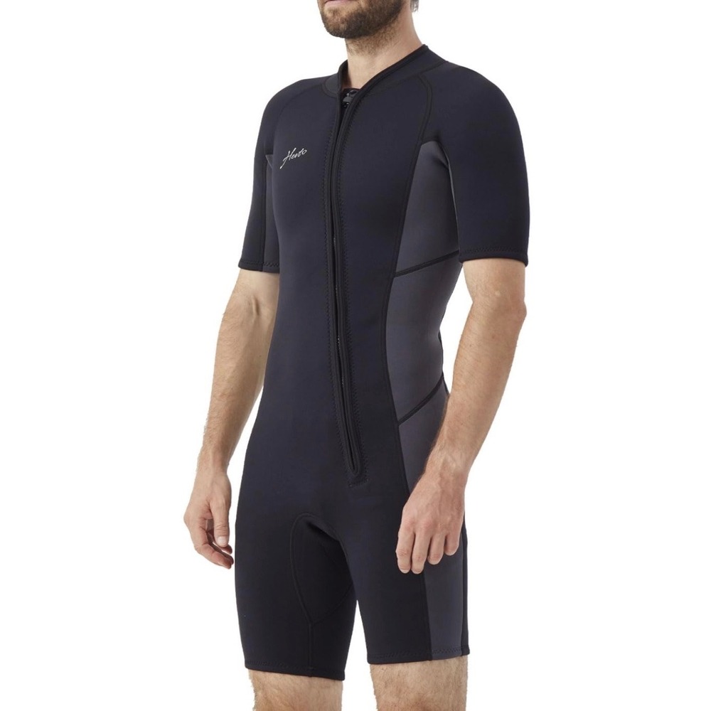 Hevto Shorty Wetsuit Men Large Black 2mm Neoprene New Front Zip Short Sleeve